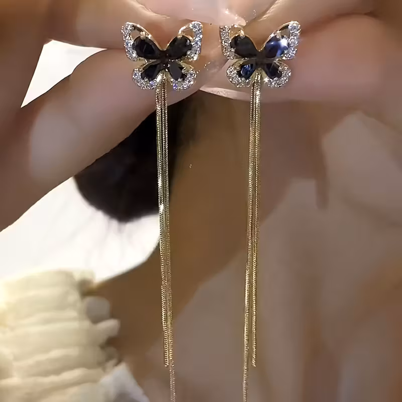 Un par de 2 piezas, Pendientes de mariposa negros
